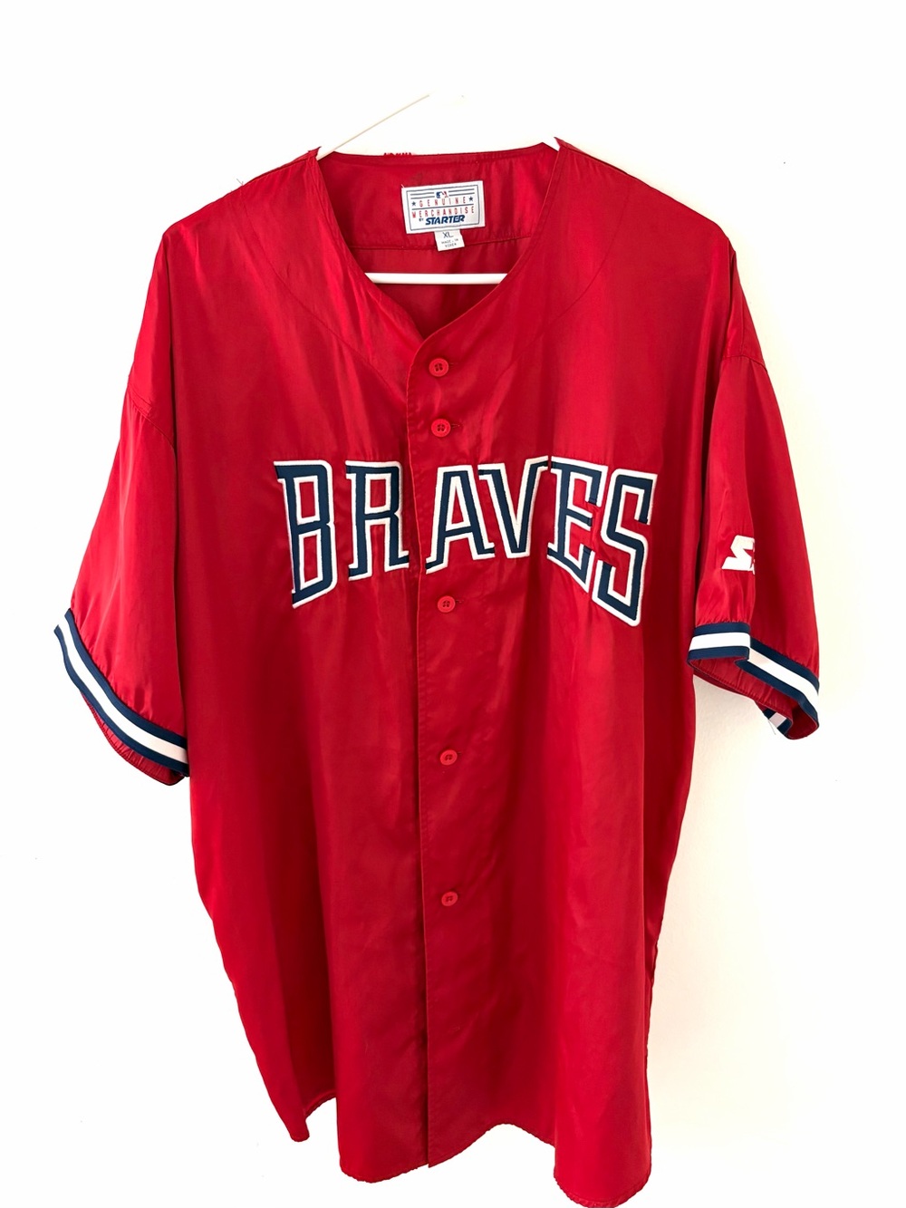 Vintage Starter Atlanta Braves Nylon Button-Up Baseball Jersey, Size: XL